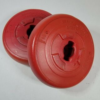 Ultra K - Tron Orbatron 4.  4 Lbs X 2 Plastic Vinyl Weight Plates Vintage Red 2 Kilo