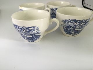 Vintage Lochs Of Scotland Blue White Tea Coffee Cups Royal Warwick England 4pc