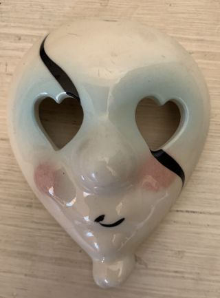 Vintage Ceramic Mask Hand Painted Small 3.  25 " Heart Eyes - Pre - Owned