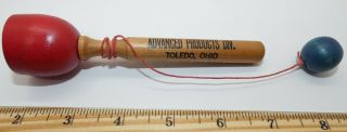 Vintage Wooden Cup And Ball Toy Game Toledo Oh Advanced Products String