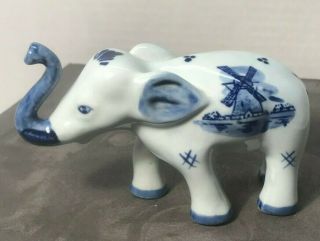 Delft Pottery Hand Painted Elephant Trunk Up Blue 506 Holland Dutch Windmill