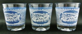 Royal (usa) Currier And Ives Blue 6 Oz Old Fashioned Glasses Woman Driving Buggy