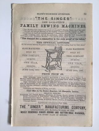 Singer,  Family Sewing Machine,  1868 Antique Advert,  Lock Stitch