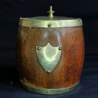 Antique Oak & Silver Plate Ice Bucket Biscuit Barrel Tea Caddy :d4