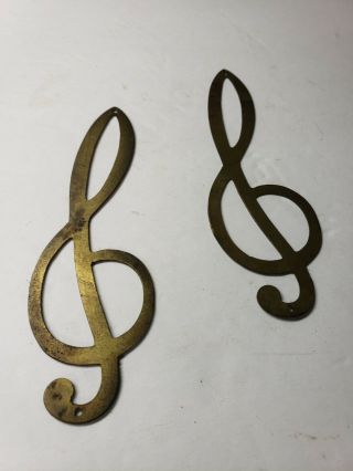 Vintage Thin Brass Musical Treble Clef Decoration Pair