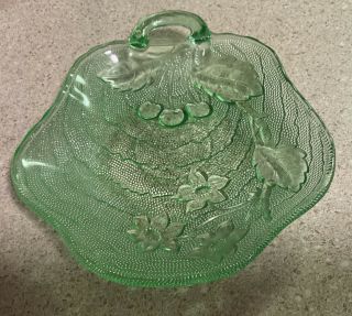 Vintage Green Depression Glass Nappy Nut Or Candy Dish Grape Pattern