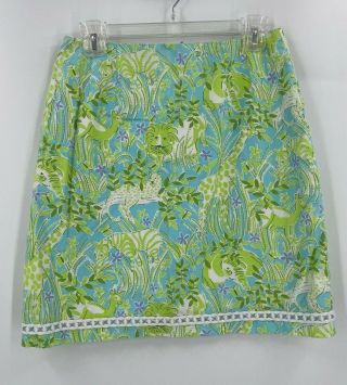 Vintage Lilly Pulitzer Mini Skirt 4 Jungle Animals Print Blue Green Lion Zebra