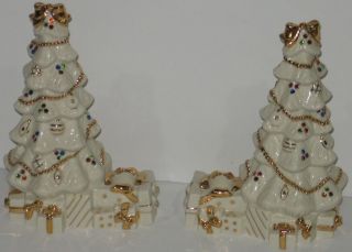 Lenox 2004 Fine Ivory China Jeweled Christmas Tree Candlestick Holders