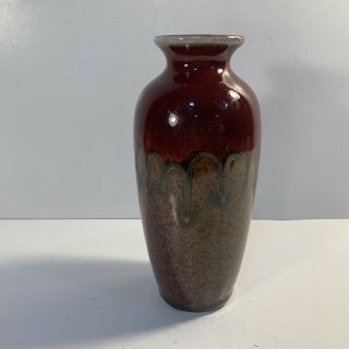 Hosley Tm Potteries Vintage Art Ceramic Bud Vase Drip Glaze Red Brown 6 Inch