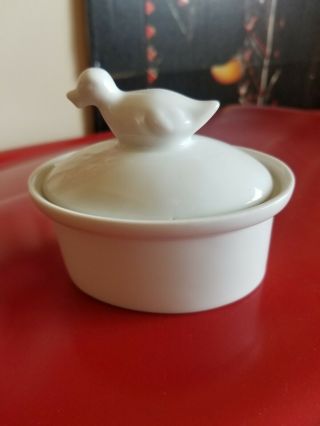 Apilco - France White Porcelain Individual Covered Mini Casserole With Duck Lid