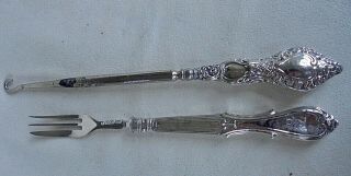 Antique Silver Button Hook And Pickle Fork - Decorative Handles