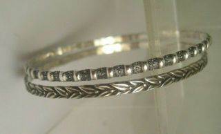 2 Vintage Sterling Silver Bangle Bracelets 1 Leaves 17.  3g