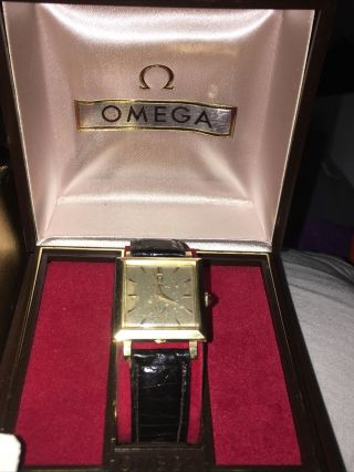 Mens 1955 Omega 14K SOLID GOLD Vintage 17j Swiss Made Square TANK Watch 2