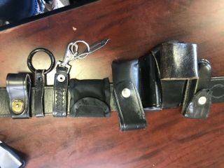 Vintage Jay - Pee Leather Police Duty Belt With 8 Belt Keepers With Stitch Design