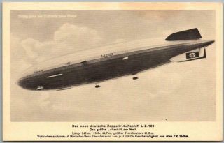 Vintage Hindenburg Lz129 Blimp Airship Zeppelin Postcard Germany C1930s