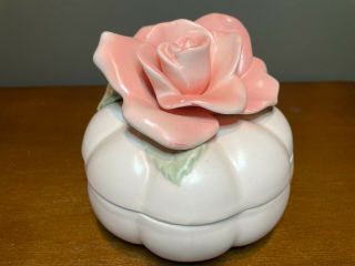 Vintage Ff 1987 Fitz & Floyd Pink Rose Ceramic Trinket Box 6 " X 5 " Mother 