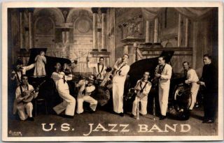 Vintage Rppc Real Photo Postcard " U.  S.  Jazz Band " Navy Musicians C1930s