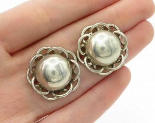 Mexico 925 Silver - Vintage Smooth Floral Dome Designed Stud Earrings - E7752