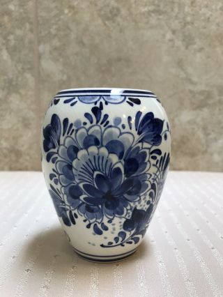 Vintage Royal Delft Hand Painted Blue White Vase Holland Stamped