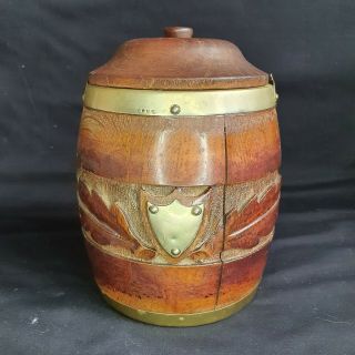 Antique Oak & Silver Plate Ice Bucket Biscuit Barrel Tea Caddy Oak Leaf Design