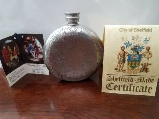Vintage Round Pewter 6 Oz.  Flask Made In Sheffield England