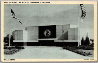Vintage 1936 Texas Centennial Expo Dallas Postcard " Hall Of Negro Life " Ethnic