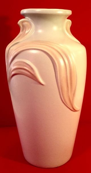 Harris Potteries White & Pink Leaf Vase Chicago Art Nouveau 16.  25 "