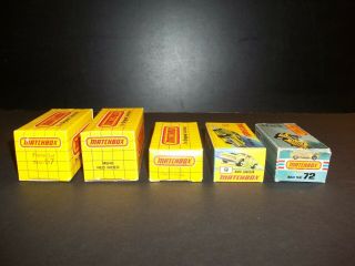 5 - Vintage Matchbox Boxes Amx Javlin,  Maxi Taxi,  Red Rider,  Orangepeel,  Flame Out