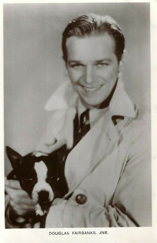 Rppc Vintage Boston Terrier W/ Douglas Fairbanks Jr.  Pet Dog Real Photo Postcard