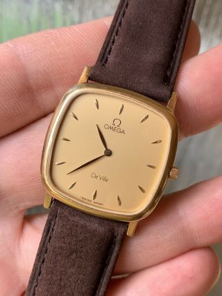 Vintage 18k Solid Gold Omega De Ville Quartz Mens Watch Swiss 30mm