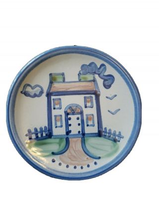 M A Hadley Stoneware Pottery Hand Painted Farmhouse 6 " Bread Plate