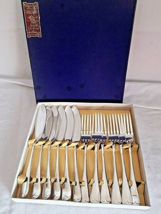 Set Of 6 Vintage Silver Plated Fish Knives And Forks Boxed Francis Howard Ltd