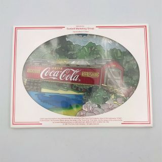 Vintage 1997 Oval Coca - Cola Covered Bridge Stained Glass Suncatcher Nob