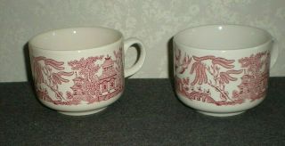 Set Of 2 Churchill Willow Rosa Pink Red Soup Coffee Bowls/mugs Large 4 " X 3 "