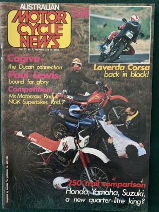 Vintage Australian Motor Cycle News 83 Xl250 Xt250 Dr250 Laverda Corsa Cagiva