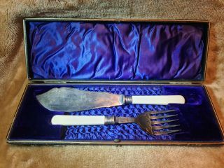 Large Vintage Epns Silver Plated Fish Knife & Fork Serving Set
