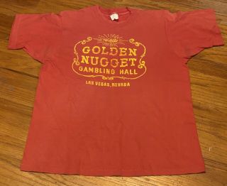 Vintage Golden Nugget Gambling Hall Las Vegas Nevada Advertising T - Shirt Tee