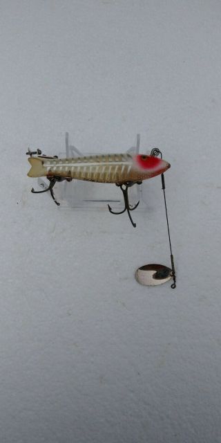 Vintage Old Heddon Dowagiac Spook Lure In White Shore With Gold Eyes