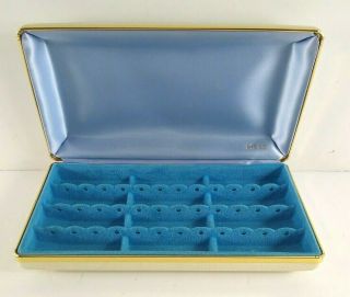Vintage Mele Jewelry Box Hardshell White Gold Trim Earrings Travel Blue Interior