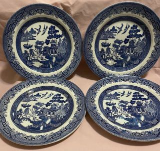Vintage Churchill England Blue Willow 10 1/4 " Dinner Plates Set Of 4