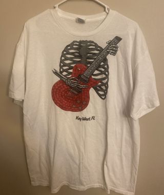 Vintage Men’s Key West Florida Graphic T - Shirt White Xl Guitar Skeleton