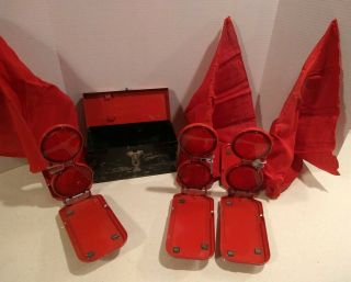 Vtg Miro Flare Flex Model 18 - Bf Red Road Reflector Flares & Case Complete Flags