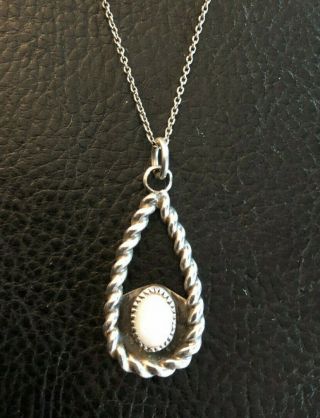 Vtg Native American Sterling Silver Necklace Mother Of Pearl Ovl 21 " 4g 925 1222