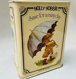 Vintage 1970s Tin Money Box,  Holly Hobbie Doll Illustrations Made By Chad Valley
