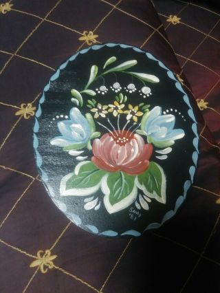 Folk Art Painting Wood Primitive Signed Flowers Vintage Pa Rosemaling?