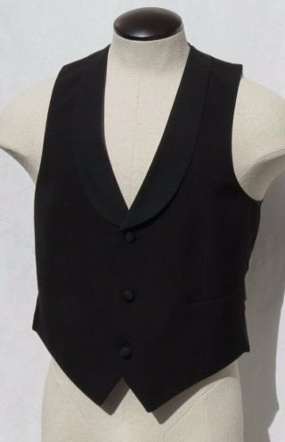 Vintage Men’s Black Tuxedo Wool Satin Formal Waistcoat Vest Jacket Top Us S 38r