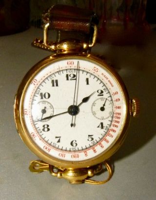 Chrono Chronometer Gold 56 Grams 18 Karat 1920s Lemania Pusher