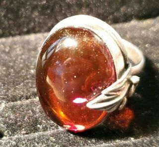 Vintage Amber And Sterling Silver Ring Size 5.  5