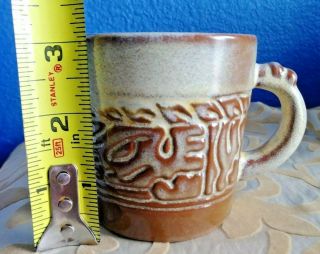 Frankoma Pottery Vintage Set Of 4 Coffee Mugs Aztec Mayan 7C Desert Gold Clay 2