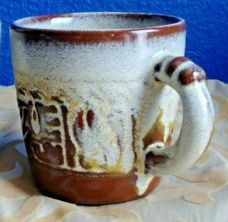 Frankoma Pottery Vintage Set Of 4 Coffee Mugs Aztec Mayan 7C Desert Gold Clay 3